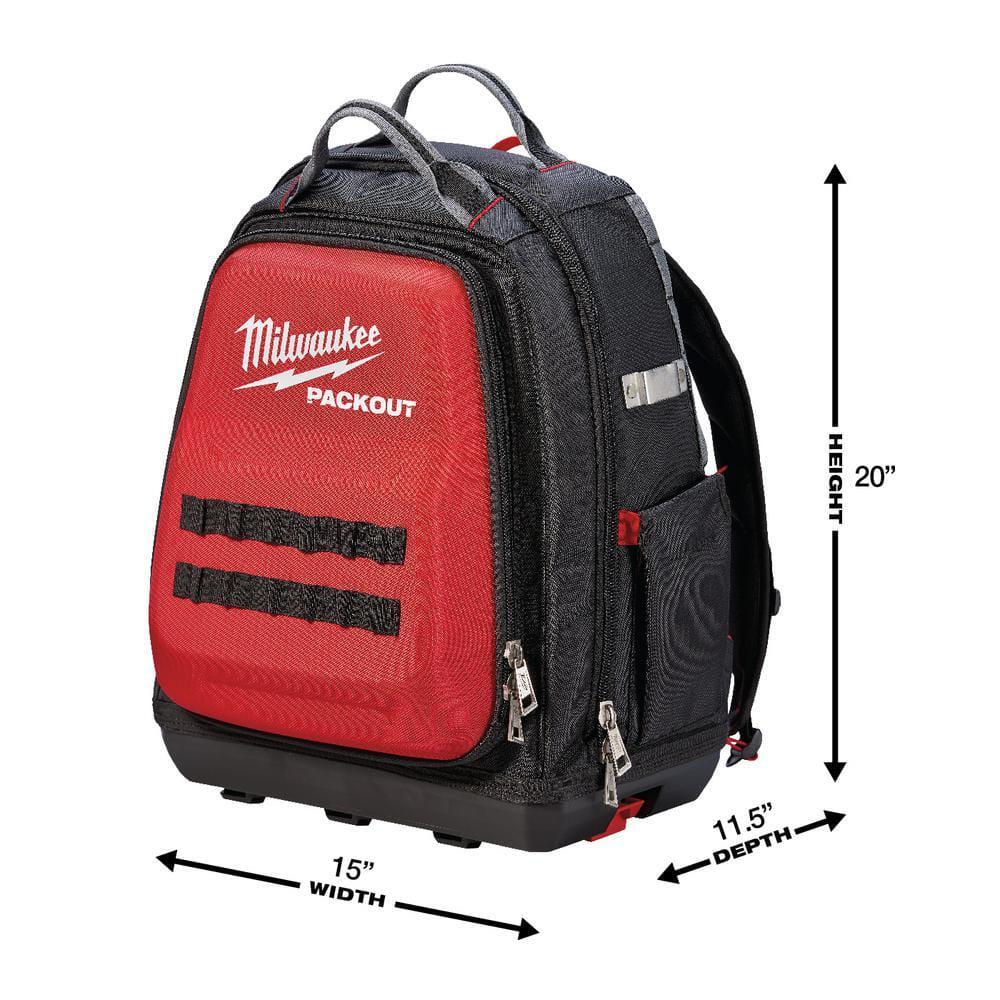 milwaukee packout backpack 15 in. 3-pack zipper tool bags storage nylon red