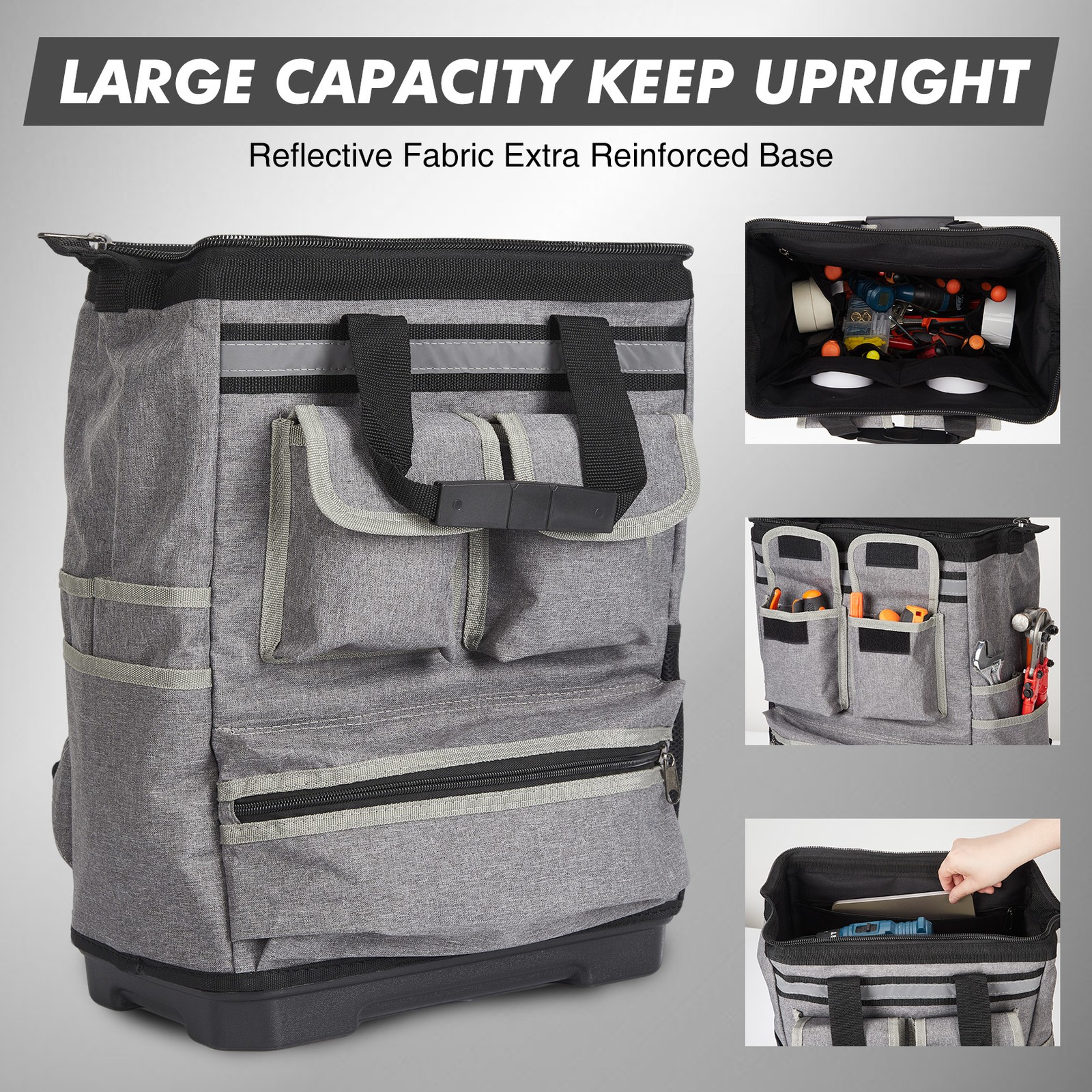 Heavy Duty Tool Backpack 1680D Oxford 12 Pockets Waterproof Base Electrician Bag
