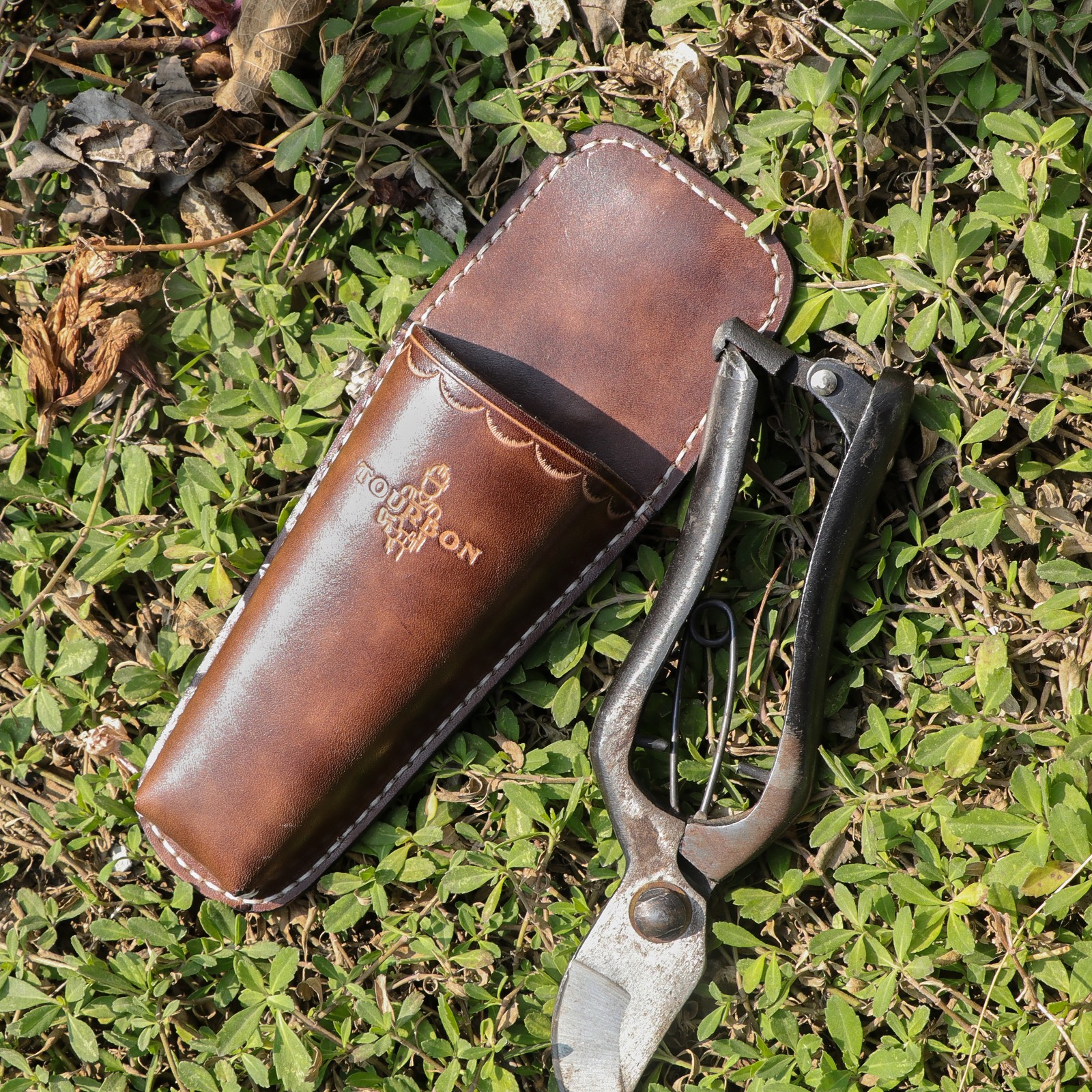 TOURBON Leather Plier Sheath Garden Tool Holder Shears Pruner Pouch Clip on Belt