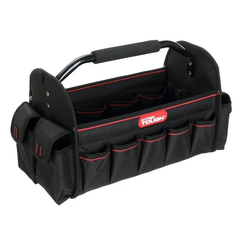 16 Inch Open Top Tool Tote Durable Organizer W/ 20 Pockets Steel Handle New