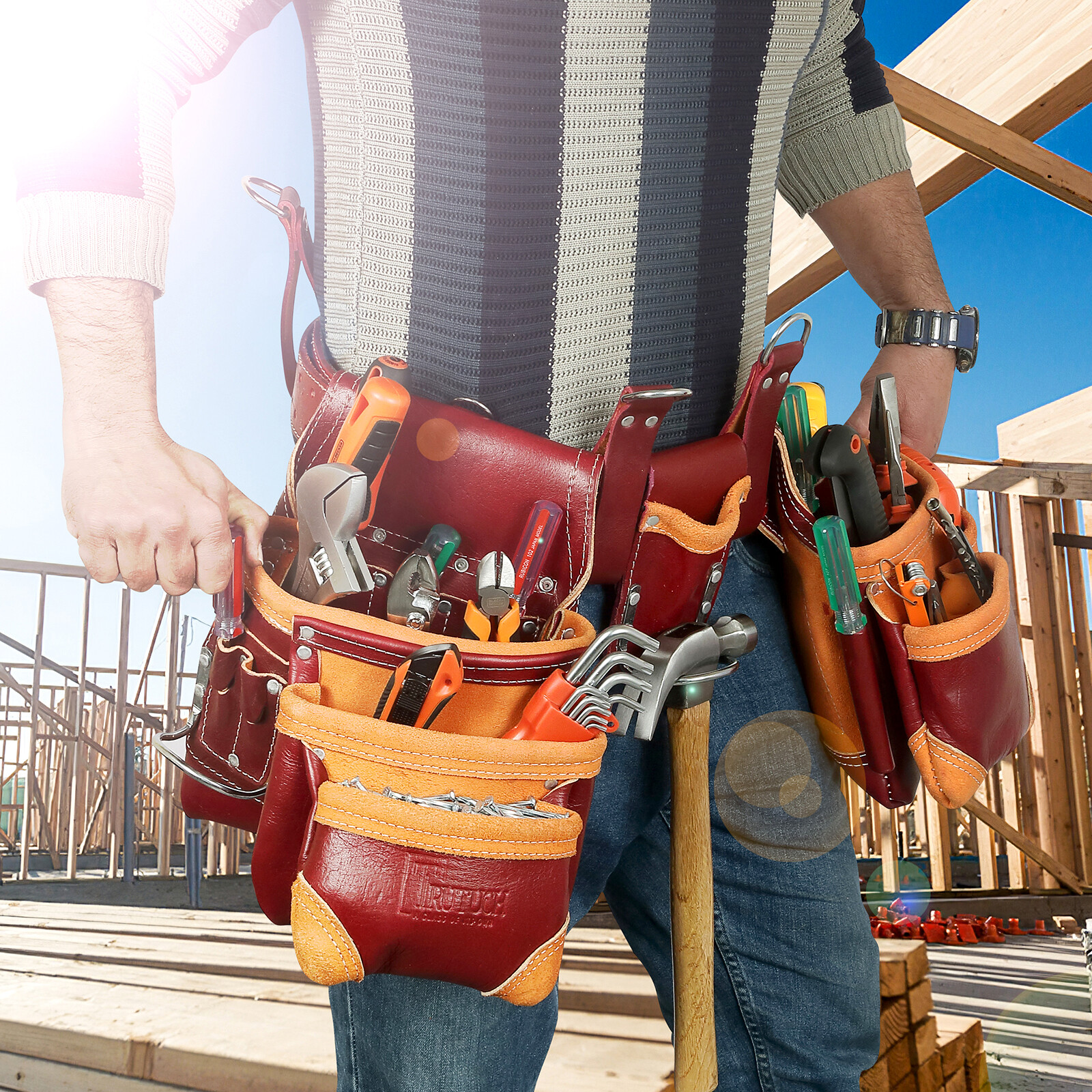 Trutuch Leather Carpenter Tool Belt | 18 Pockets | Framers Tool Belt | Handyman