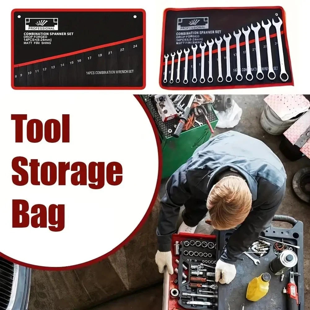 Wrench Roll Organizer 14 Pockets Wrench Pouch Roll up with Water Proof Oxford
