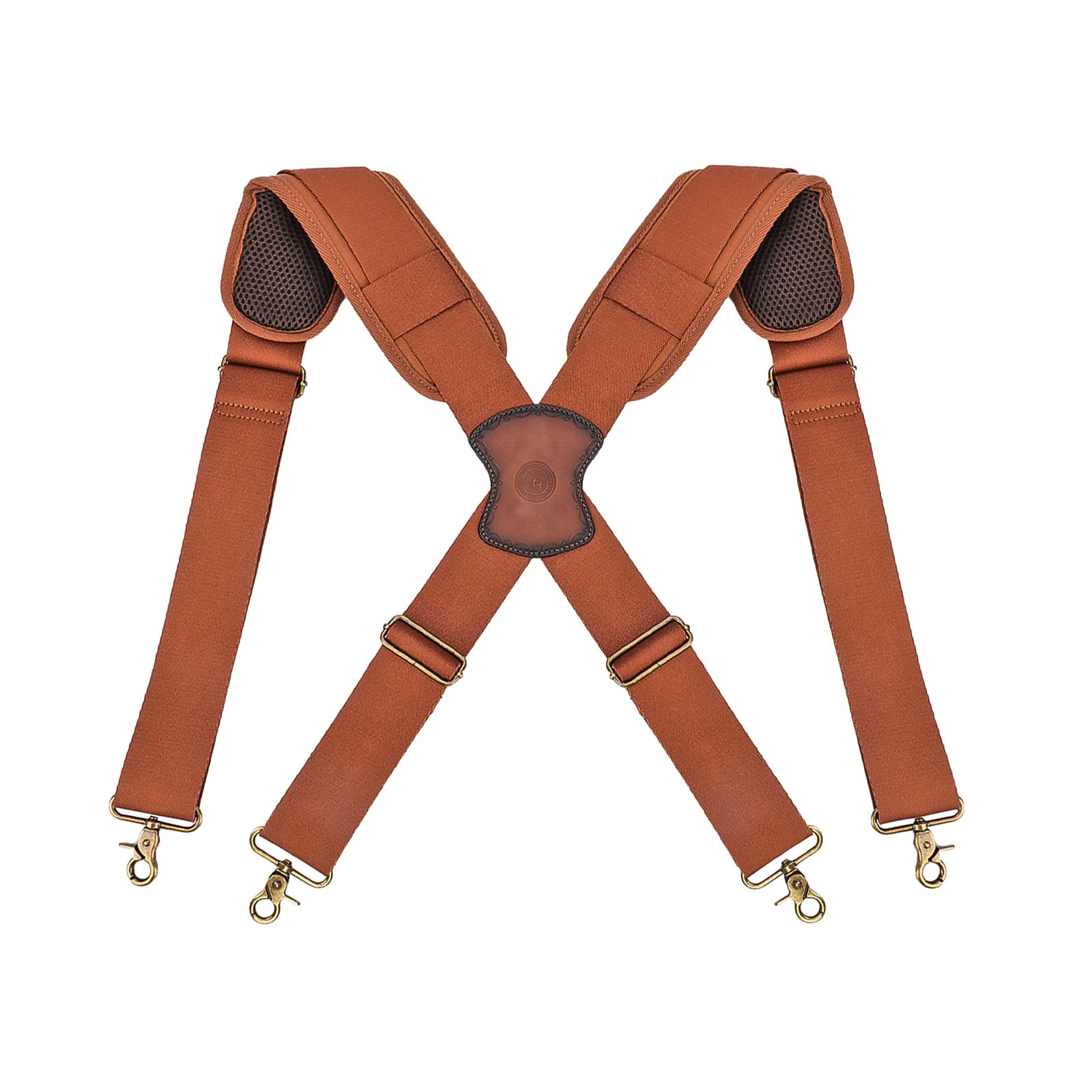 TOURBON Adjusted Tool Belt Suspenders- Leather Cross Patch-Padded Shoulder Strap