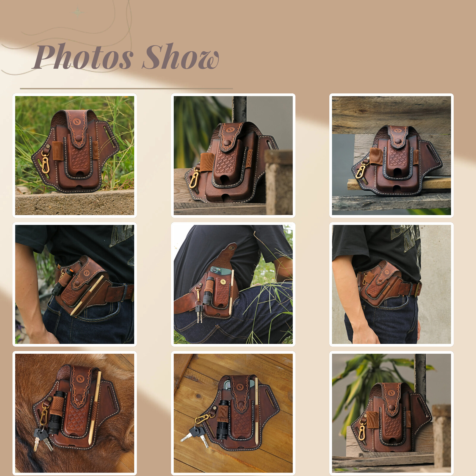 Tourbon Leather EDC Multitool Carry Sheath Belt Holster Pen Pouch Phone Case