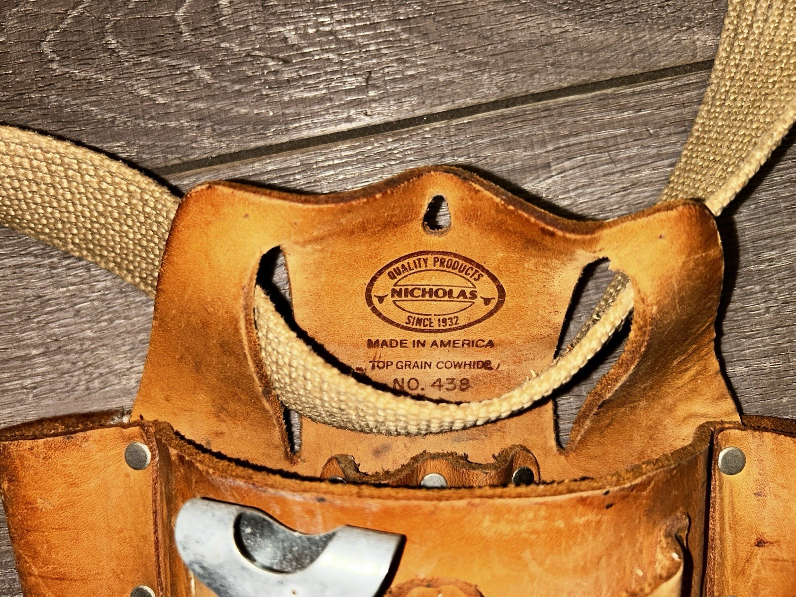 Nicholas Vintage Cowhide Pro Line Tool Pouch Holder Belt Brown Leather No. 438