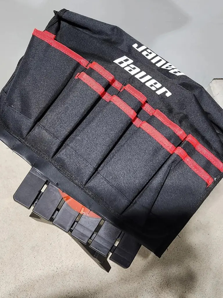 NEW Bauer Black / Red Color Tool Bucket Bag Work Tote Pockets Storage Organizer