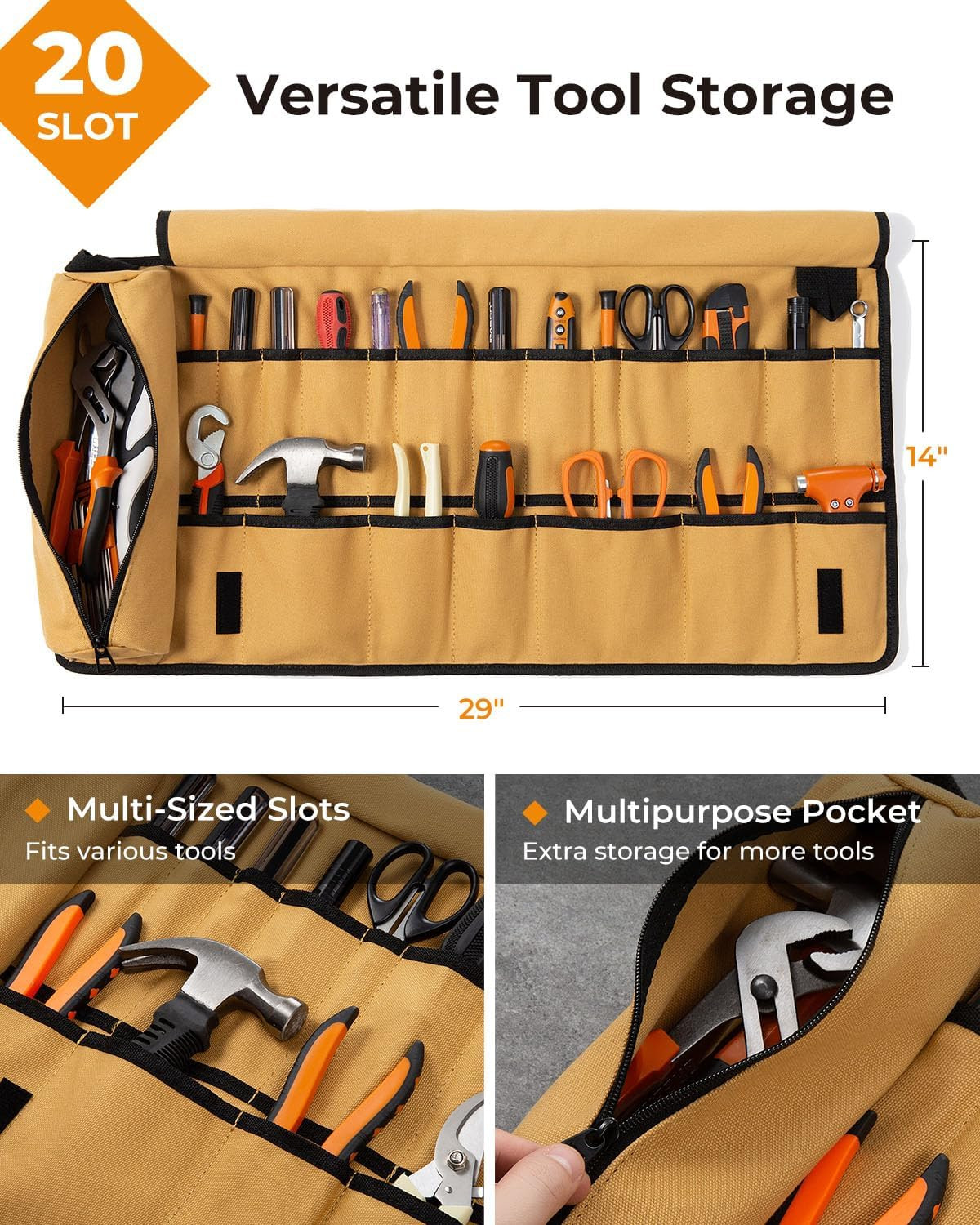 Tool Roll, Heavy Duty Tool Roll Bag Organizer, Roll up Tool Pouch with 20 + 1 Po