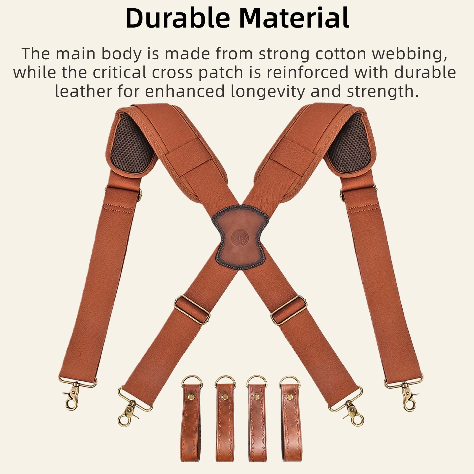 TOURBON Adjusted Tool Belt Suspenders- Leather Cross Patch-Padded Shoulder Strap