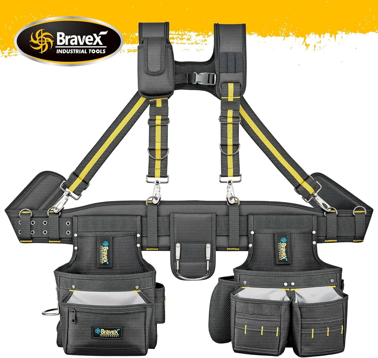 Bravex Tool Belt Suspenders, Tool Vest Pro Ultra 20 Bags H-Style Toolbelt 5 Comb