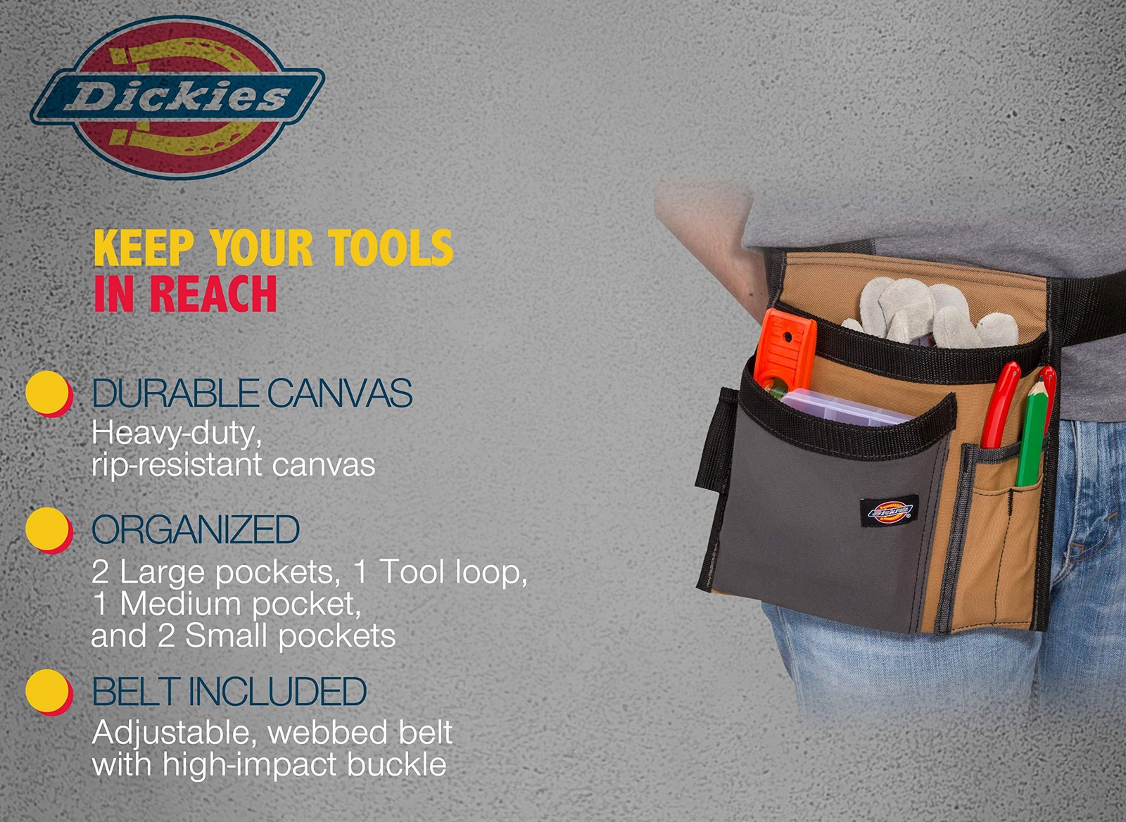 Dickies 5-Pocket Single Side Tool Belt Pouch/Work Apron for 1 Unit, Tan