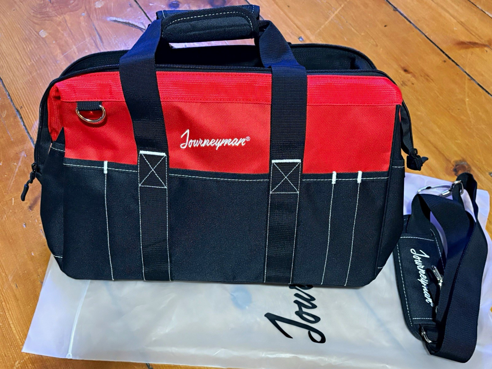 Journeyman Red/Black Tool Bag with Shoulder Strap and Handle, New In Bag
