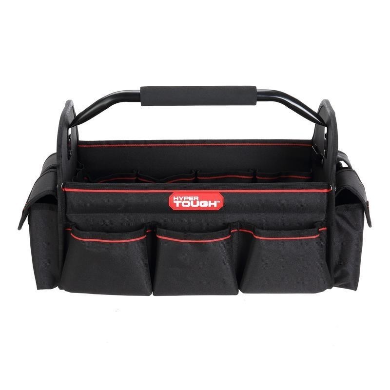 16in Open Top Tool Tote Durable Tool Bag W/ 20 Pockets & Foam Grip Handle Black