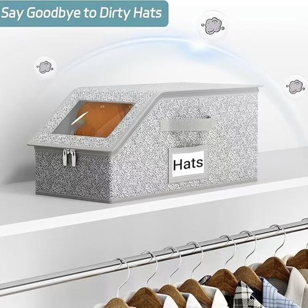 Gray For Baseball Cap Storage Box Hard Shell Zippered Organizer 9.1 x 11.4