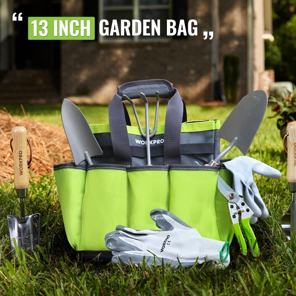 WORKPRO Garden Tool Bag with Waterproof Plastic Base 8 Pockets Gardening Bag USA