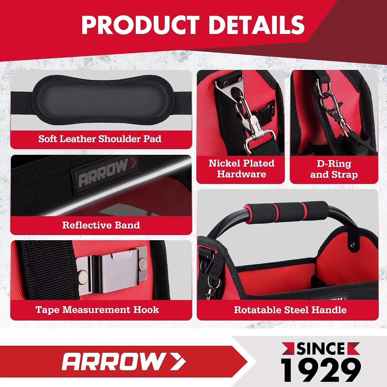 Compact ARROW 12″ Tool Bag with Waterproof Hard Base – Ideal for Plumbers & HVAC