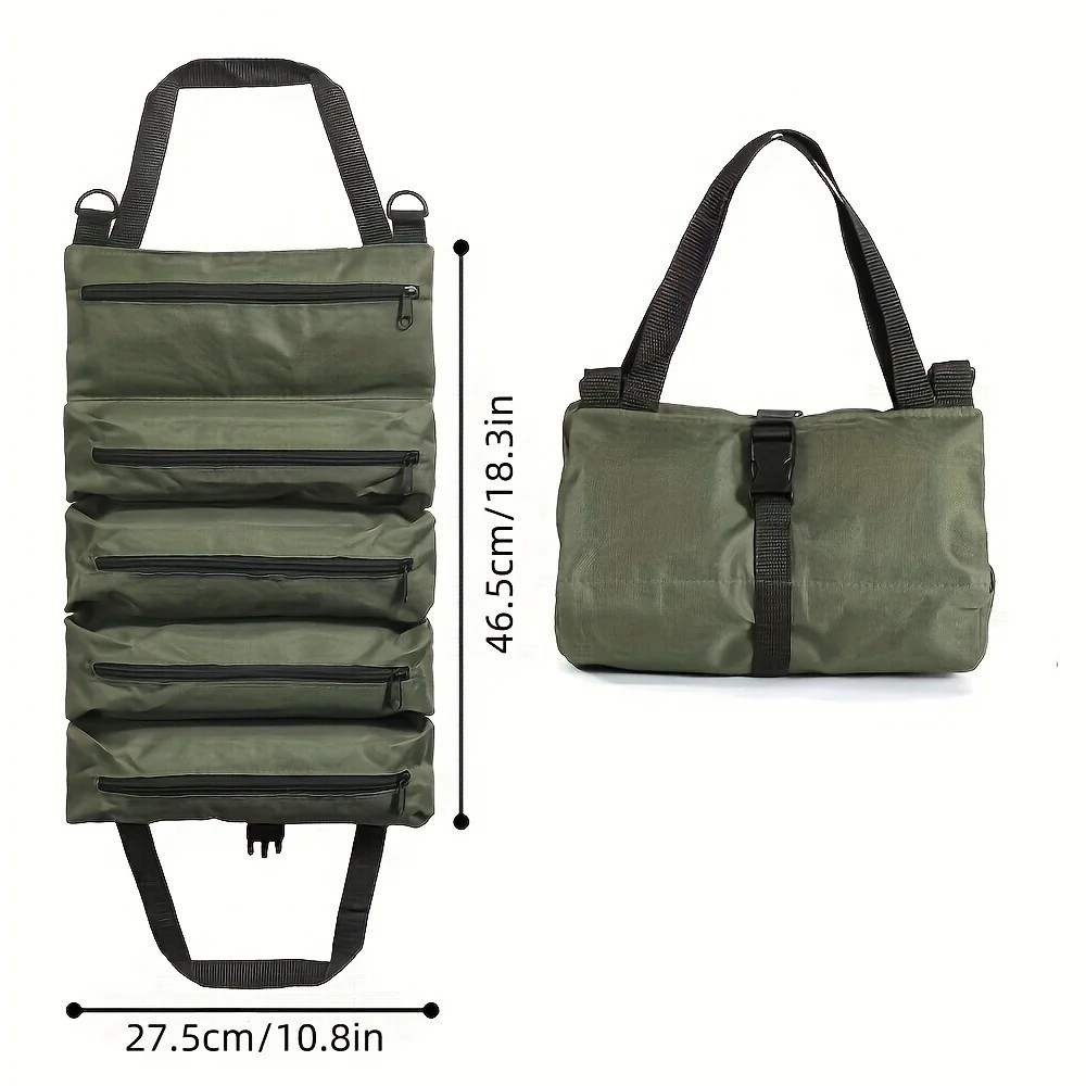 Multi-Purpose Tool Roll Up Bag 5 Pocket Wrench Pouch Canvas Hanging Organizer