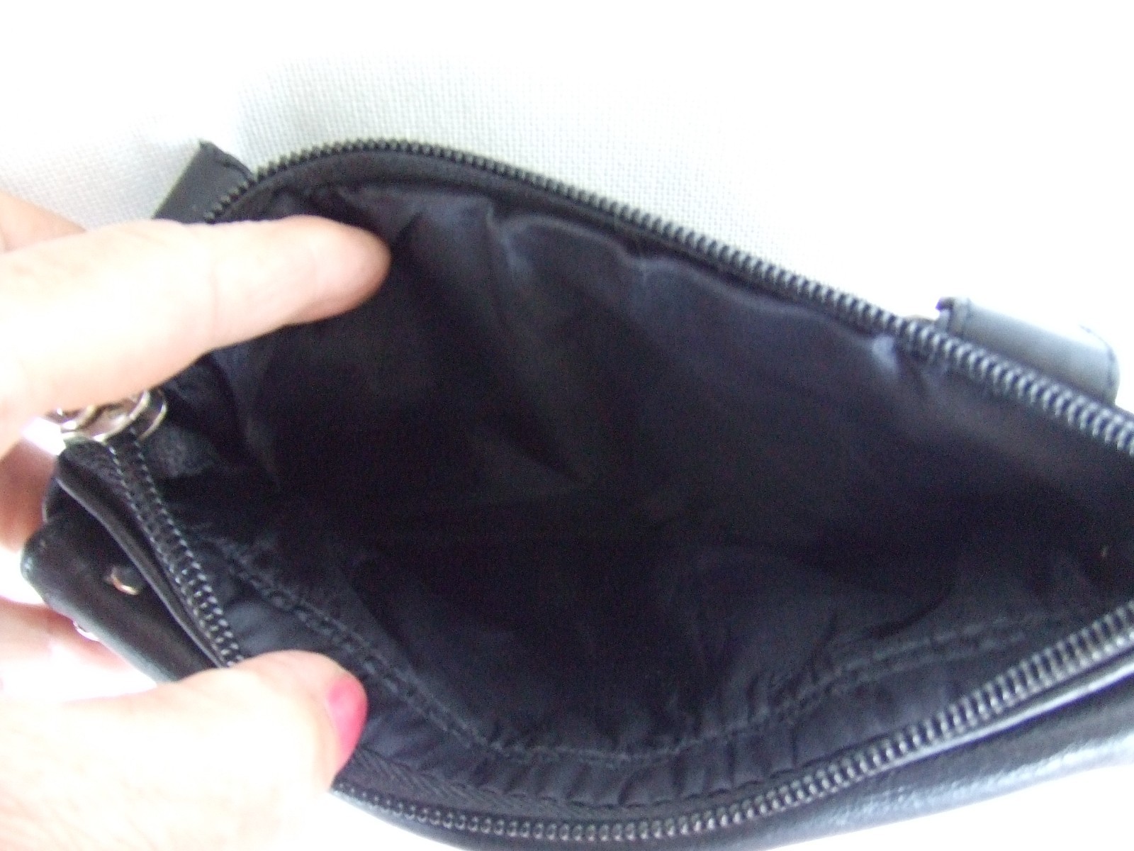 Black Biker Studded Leather Belt Clip Pouch Red and Gray embroider