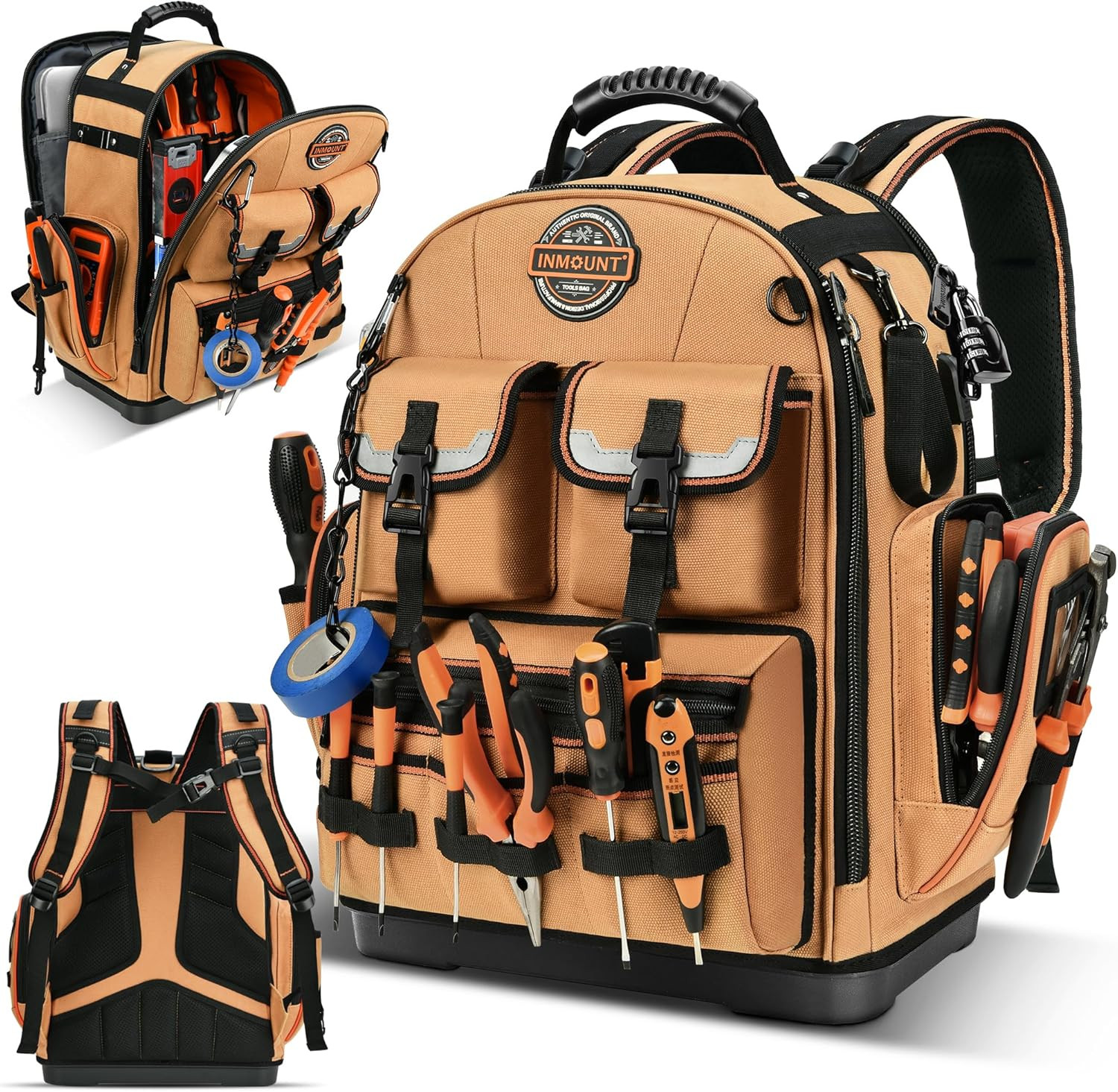 Tool Backpack Heavy Duty – Tool Backpack with Molded Base, 1680D Tool Organizer
