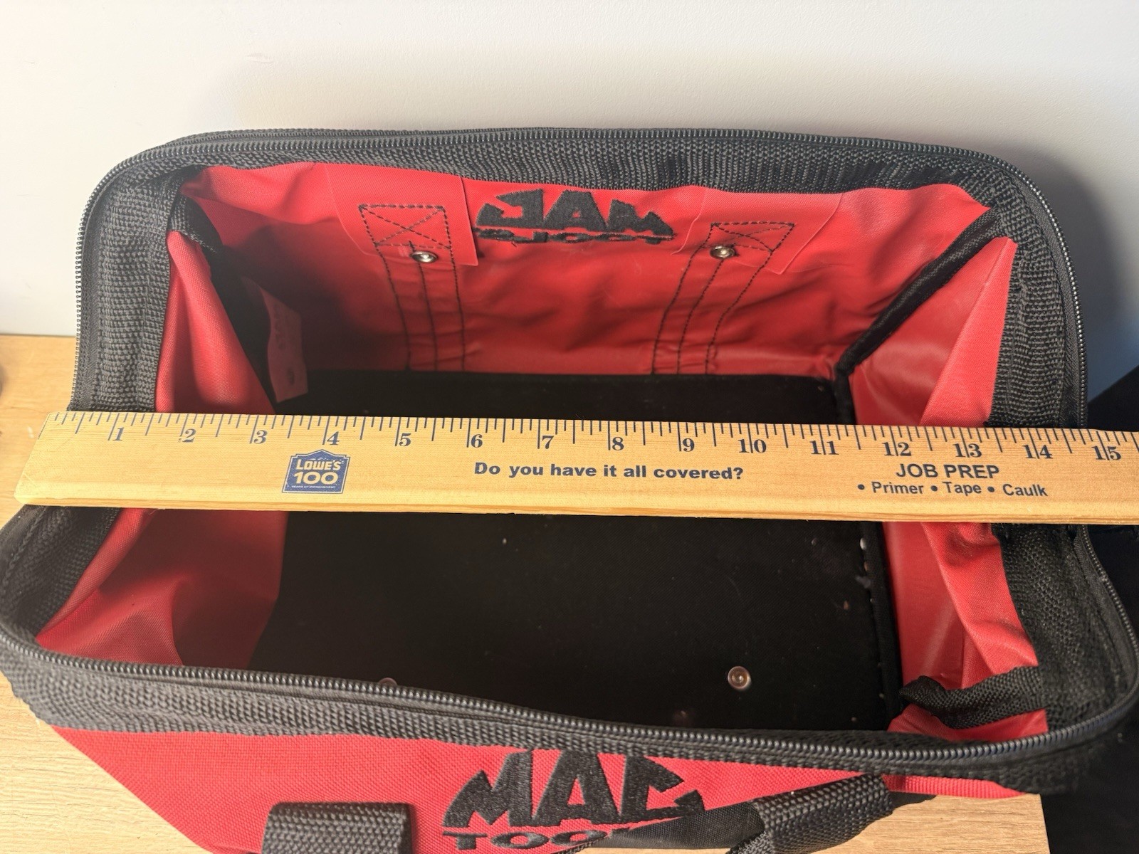 Mac Tools MTB001 Red Black Canvas Zippered Tool Bag with Exterior Pockets Rails