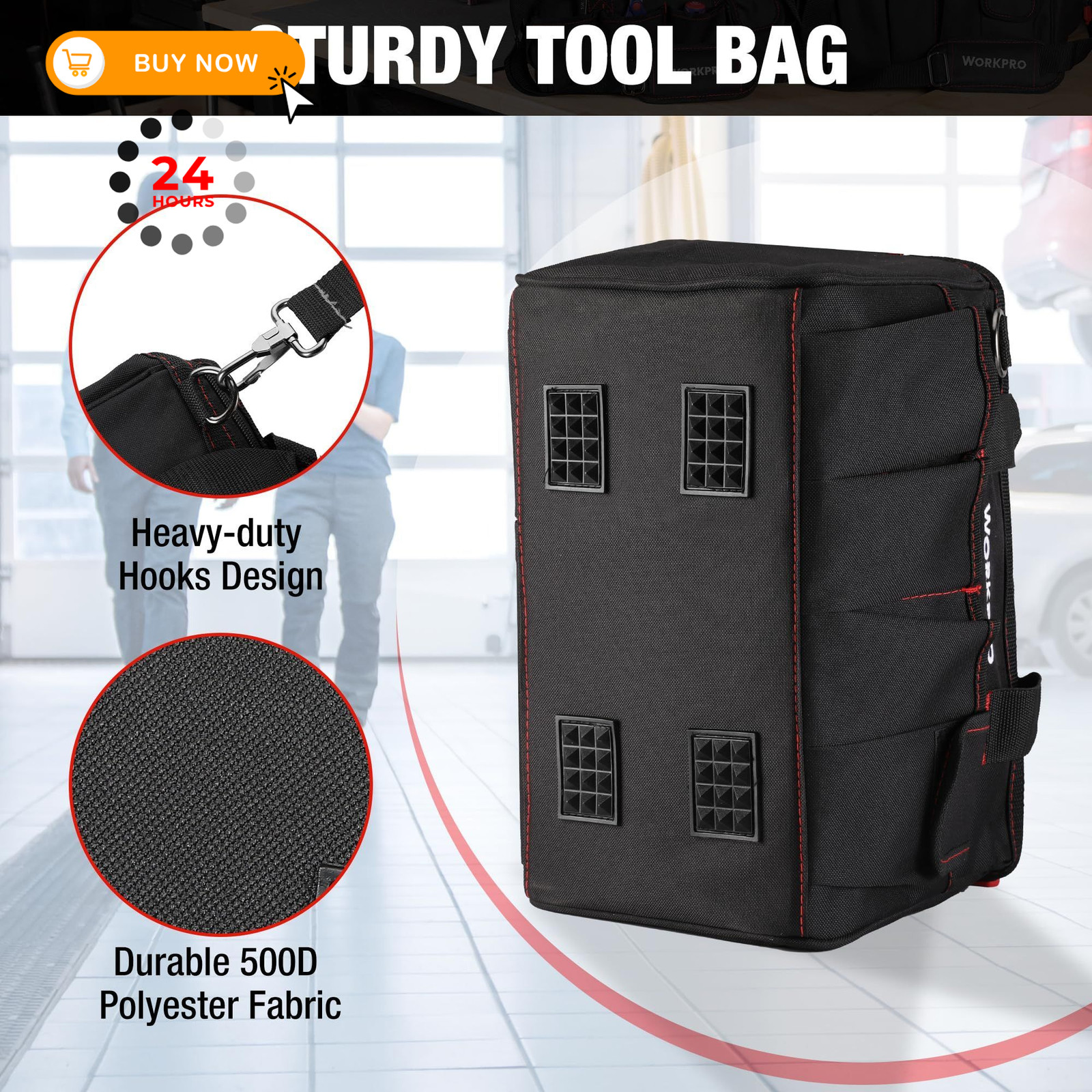 WORKPRO 14-inch Tool Bag, Multi-pocket Organizer with 14 inches, black