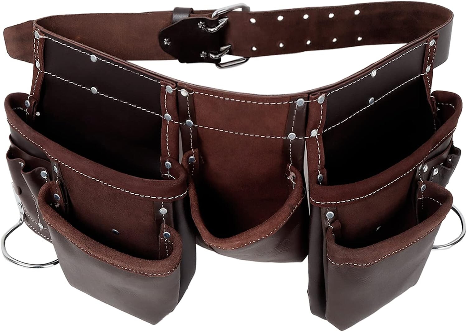 12-Pocket Oil Tanned Leather Tool Belt for Electricians & Construction Work