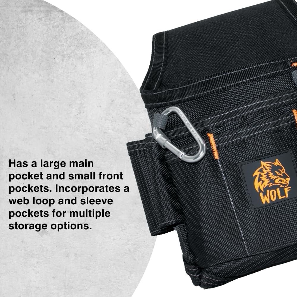 Wolf 13-Pocket Tool Pouch, Heavy-Duty Ballistic Nylon, Clip & Belt Loop, Black