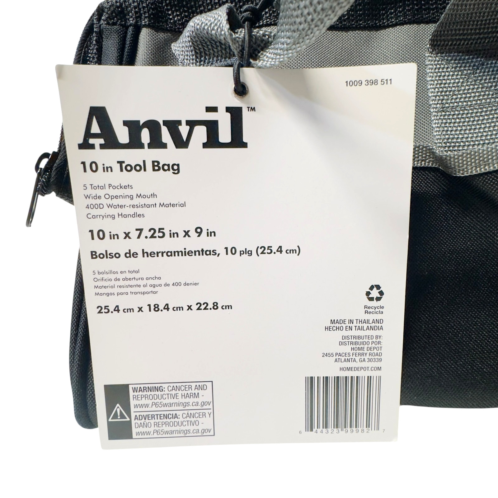 Anvil 10″ Tool Bag Wide Mouth 5 Pocket 400D Water Resistant Organizer