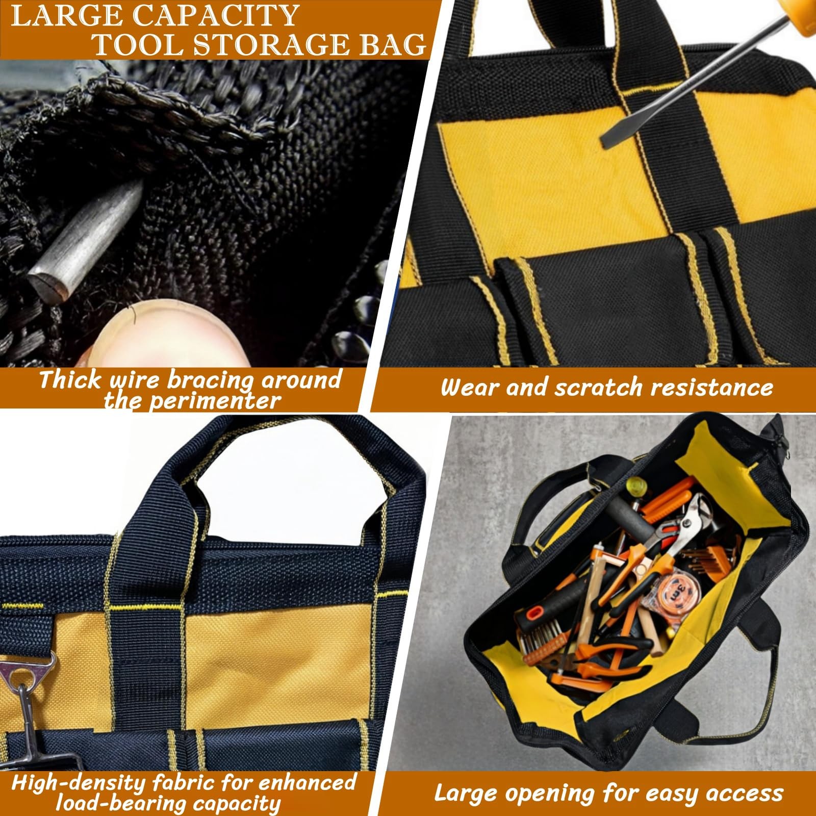 BLIRITEL 13 Inch Tool Bag for Men with Waterproof Hard Bottom, Heavy Duty Wide M