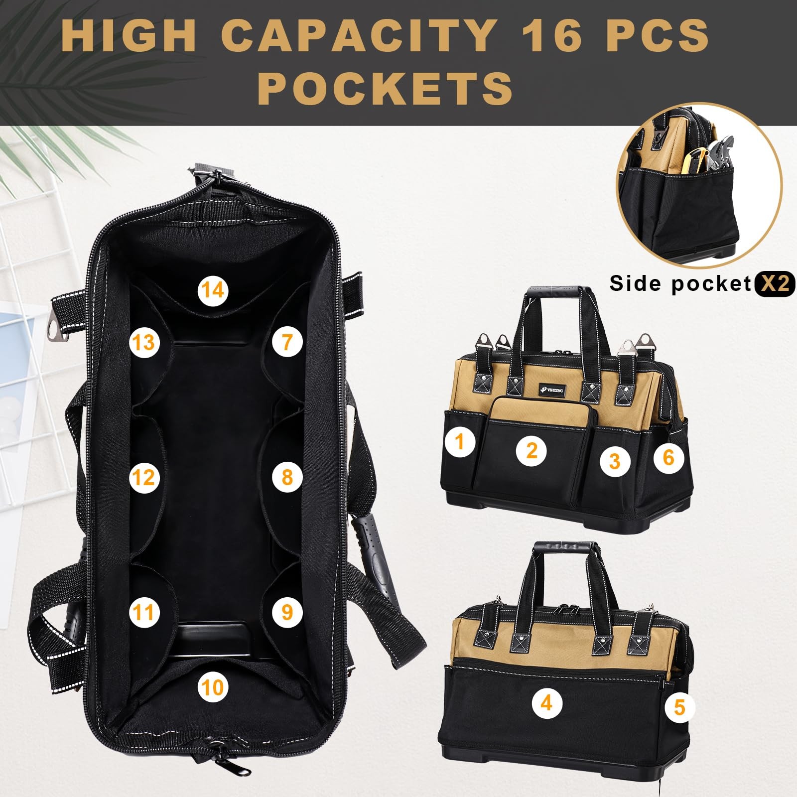 20 IN Large Tool Bag For Men Heavy Duty, Drill Bag Tool Bag Organizer, Wide M…