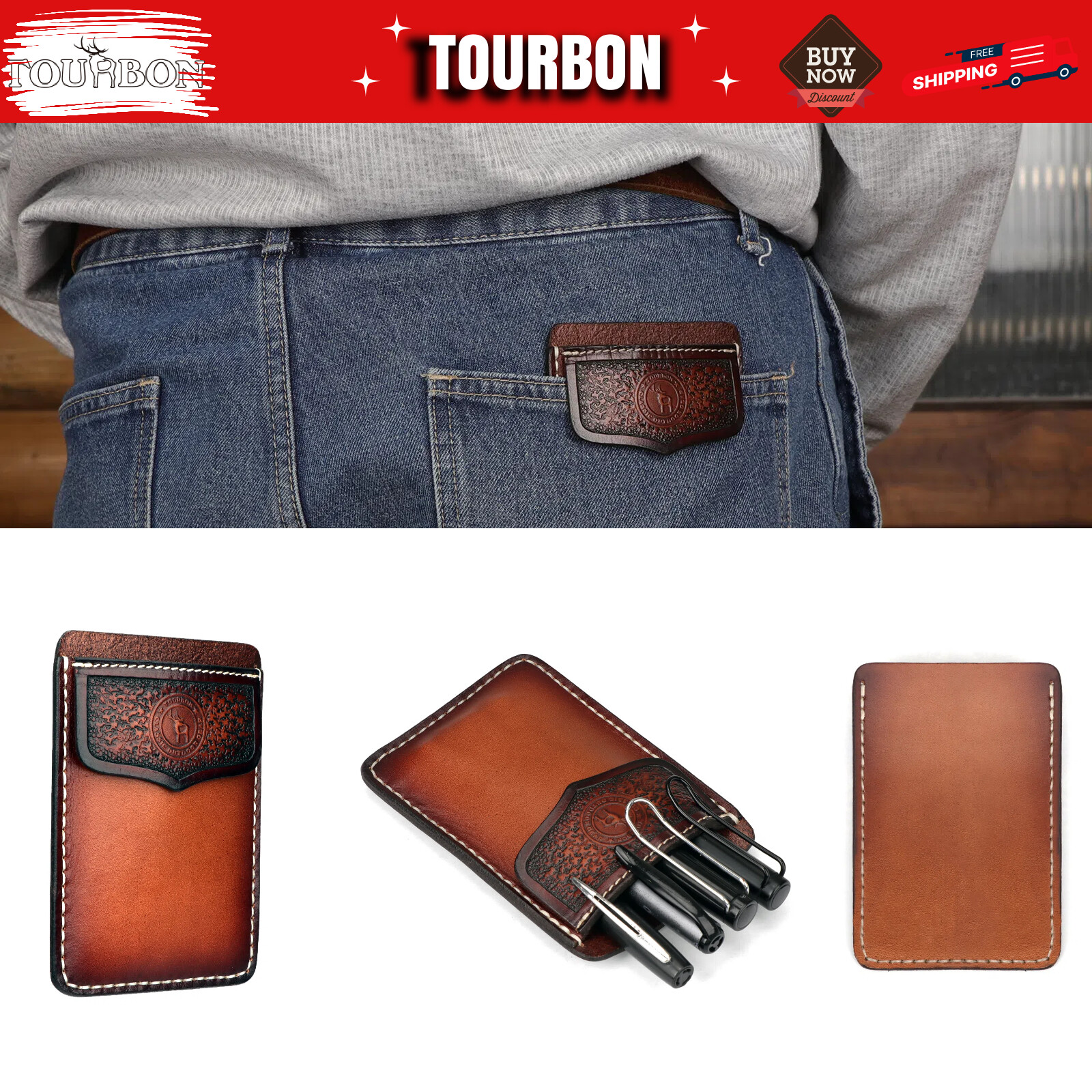 TOURBON Leather Shirt Pocket Protector Pen Organizer Jacket Pouch Doctors Nurses