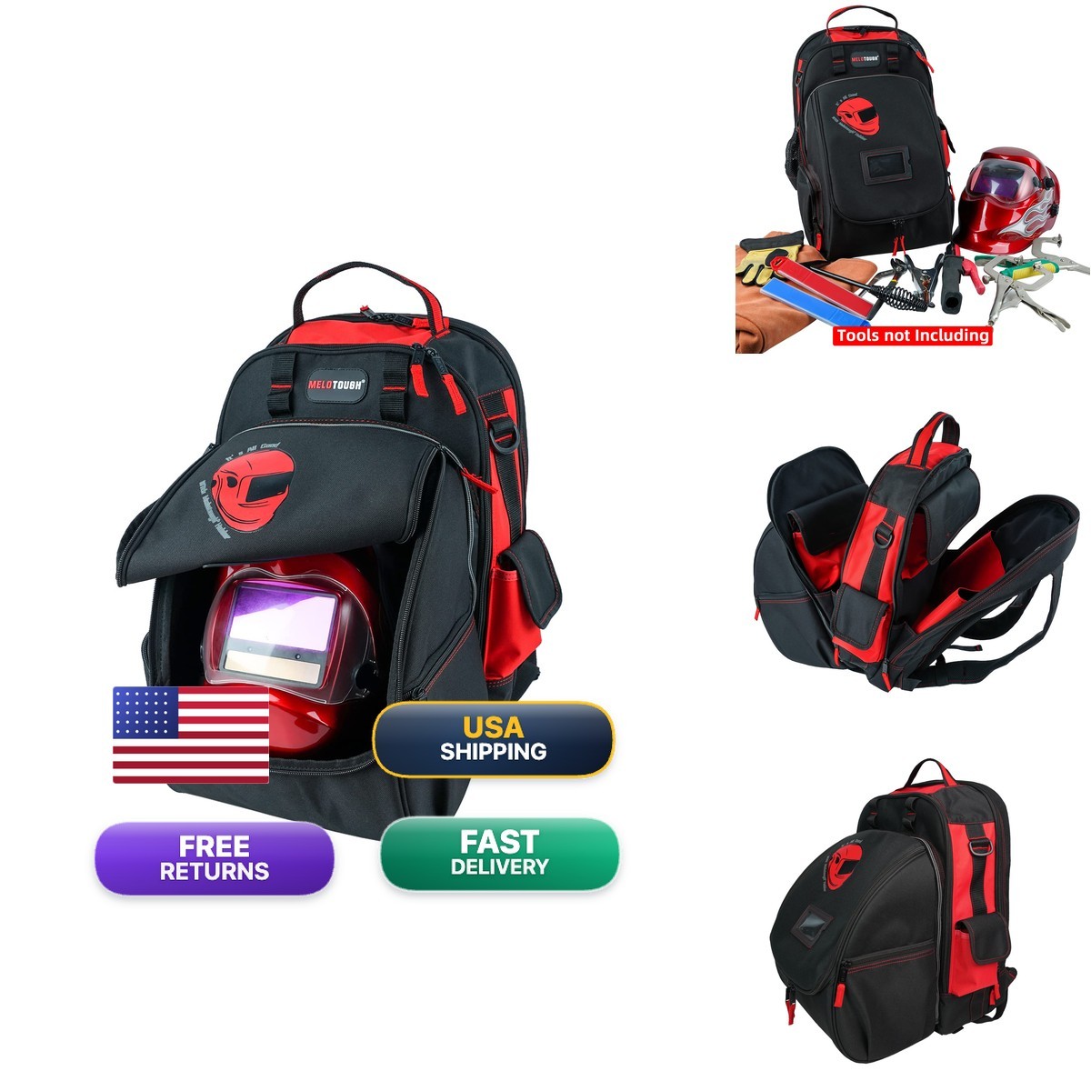 Melotough Welding Tool Backpack Extreme Gear Pack Large Capacity Helmet Holder