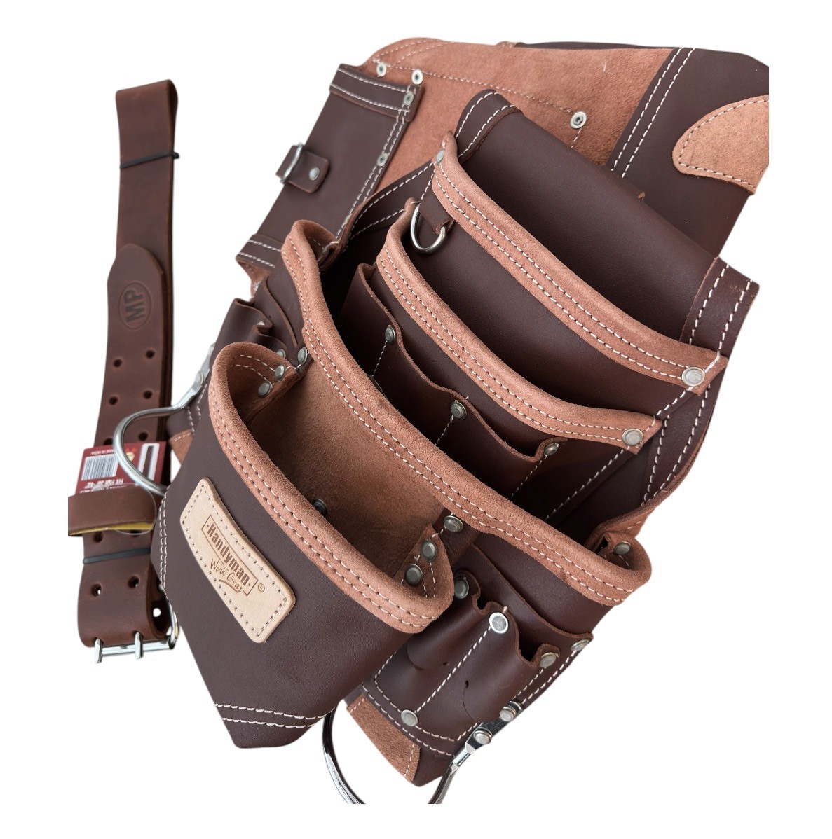 17 Pocket Heavy Duty Brown Leather Tool Belt with Hammer Holder