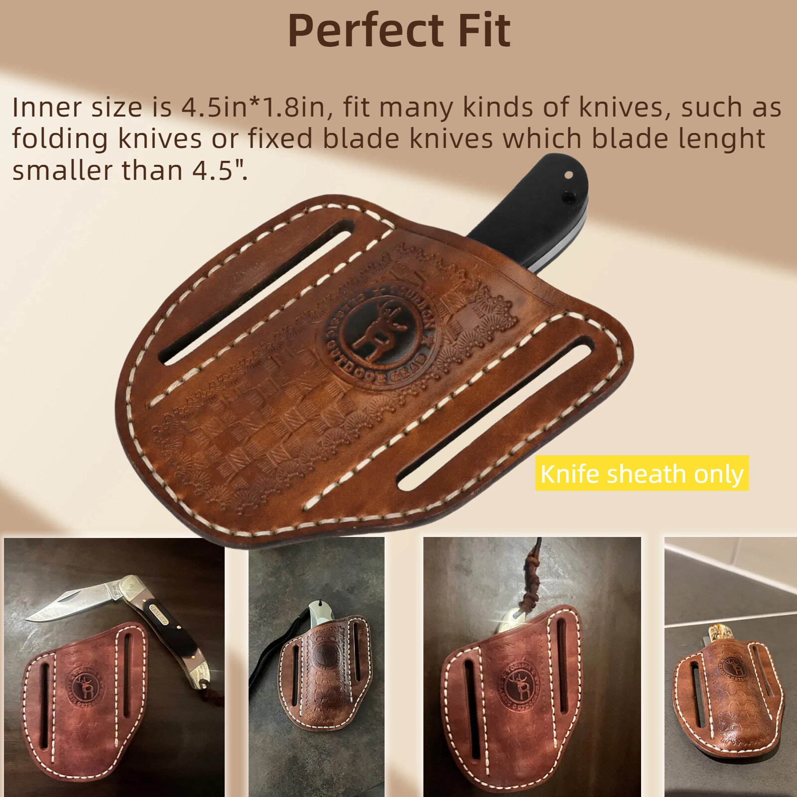 TOURBON Leather Knife Sheath Belt Carry Pouch EDC Folding Plier Case Tool Pocket