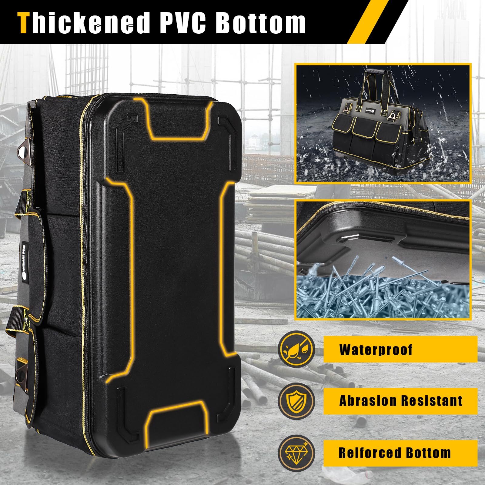 17 inch Tool Bag with Waterproof Molded Base High Capacity Wide Mouth Tote