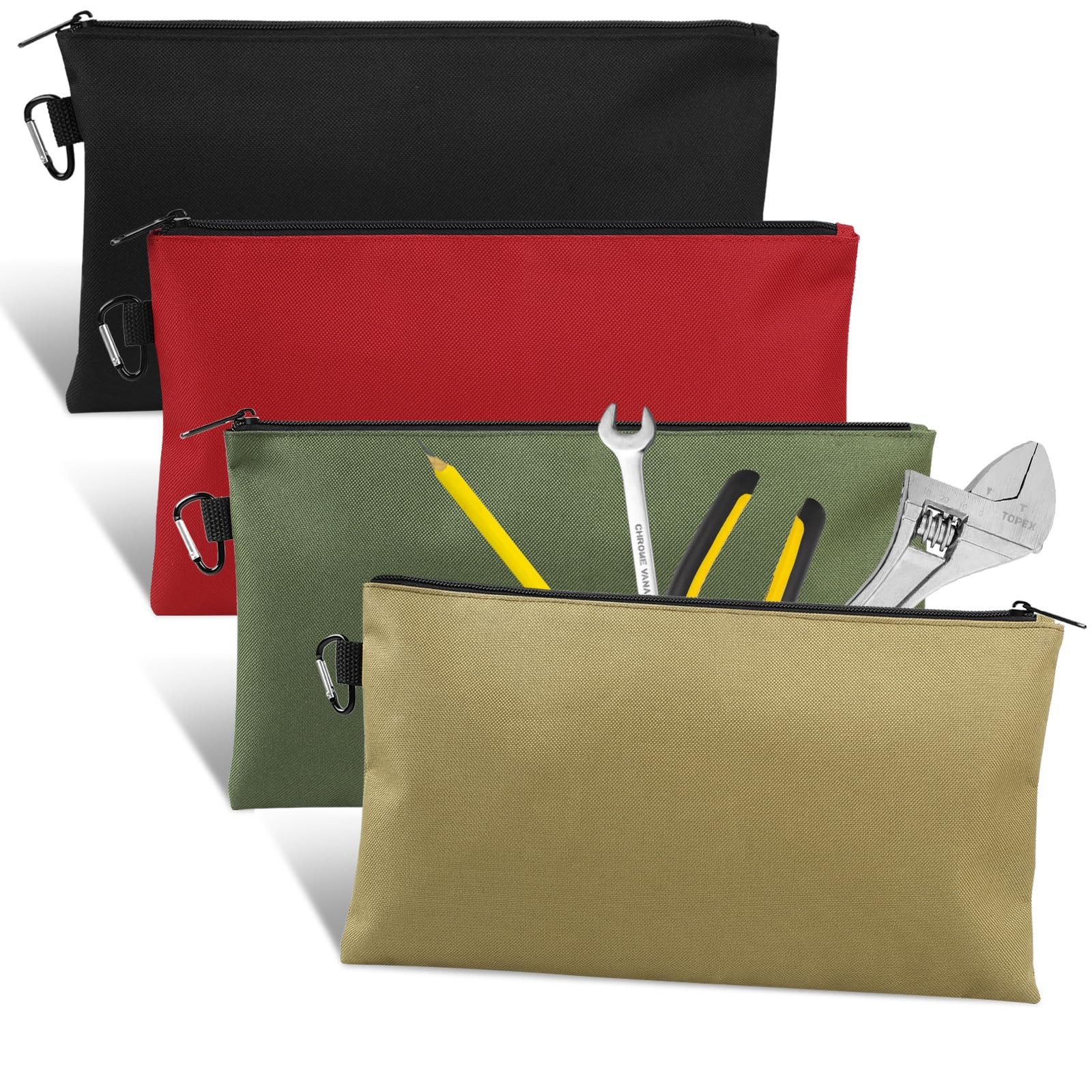 4 Pack Tool Bag, Premium Tool Pouch Zipper Bag, 12″ Tool Pouch with Zipper, Mult