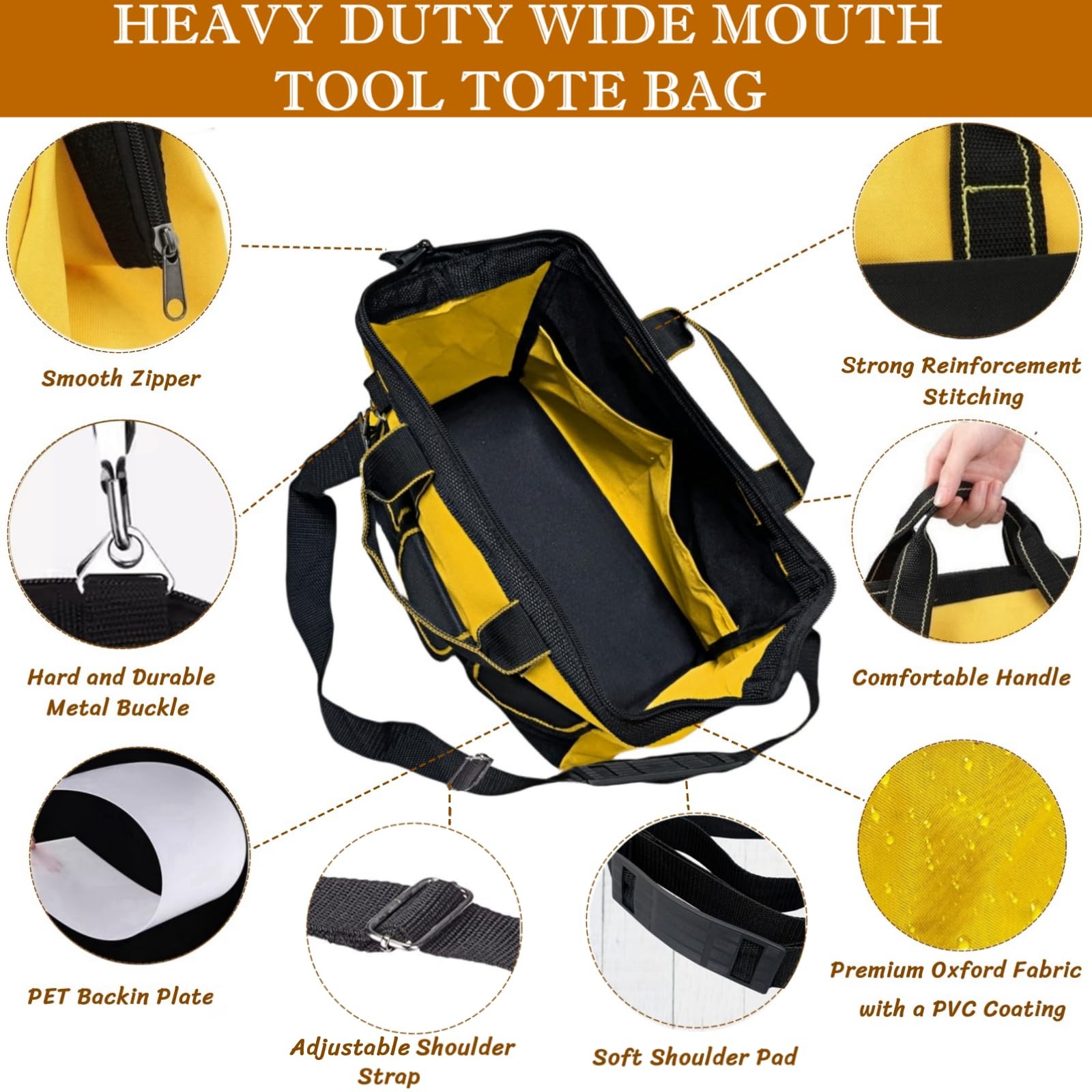 BLIRITEL 13 Inch Tool Bag for Men with Waterproof Hard Bottom, Heavy Duty Wide M