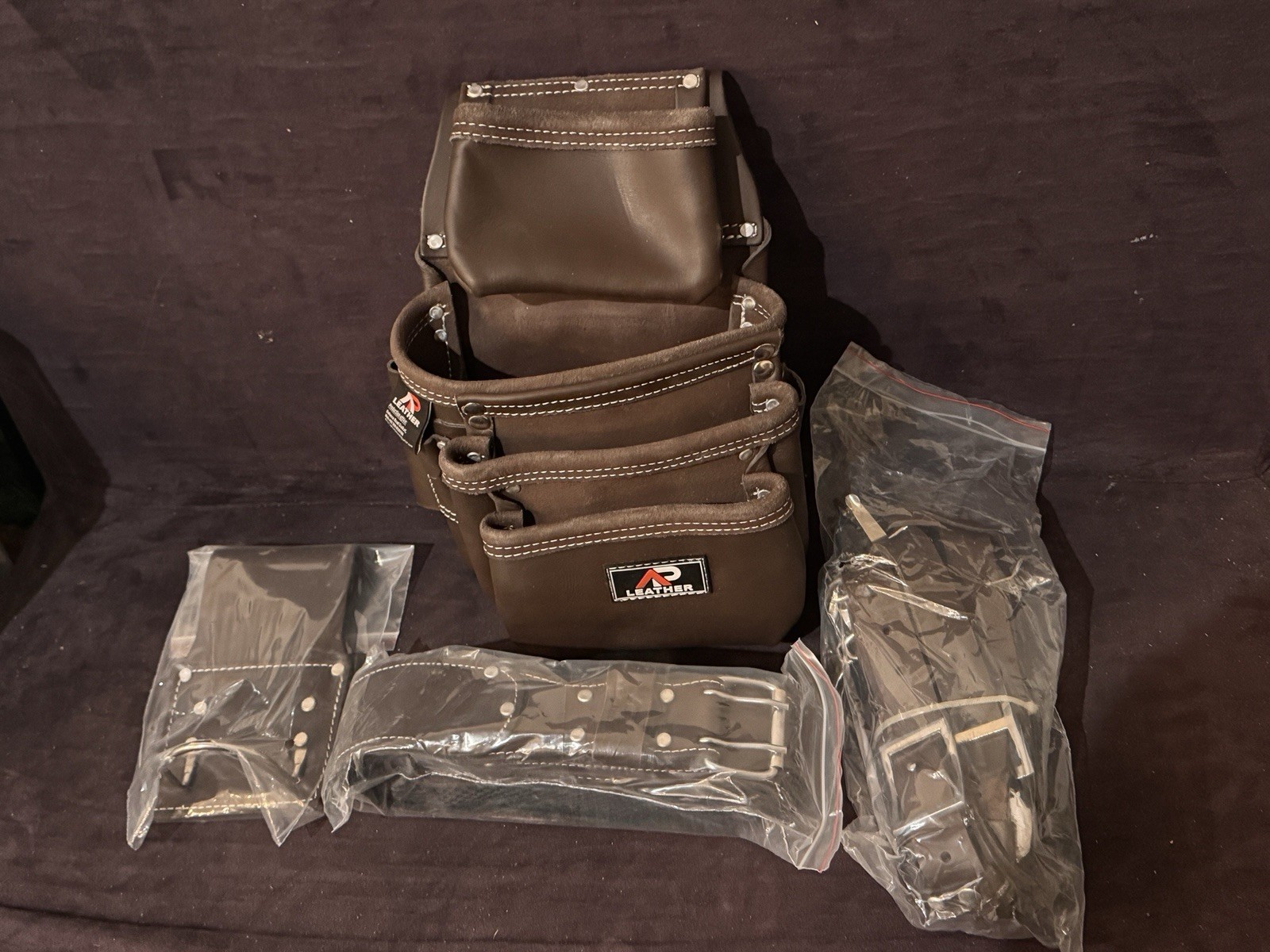 AP-Leather 100% Genuine Full Grain Leather Tool Belt/Pouch/Suspenders/Tool Hold