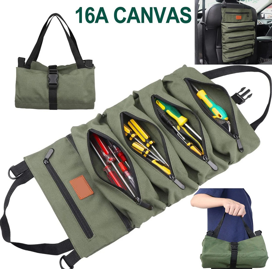 1pc Roll Up Tool Bag Canvas Organizer Pouch for Wrenches First Aid Storage – NEW