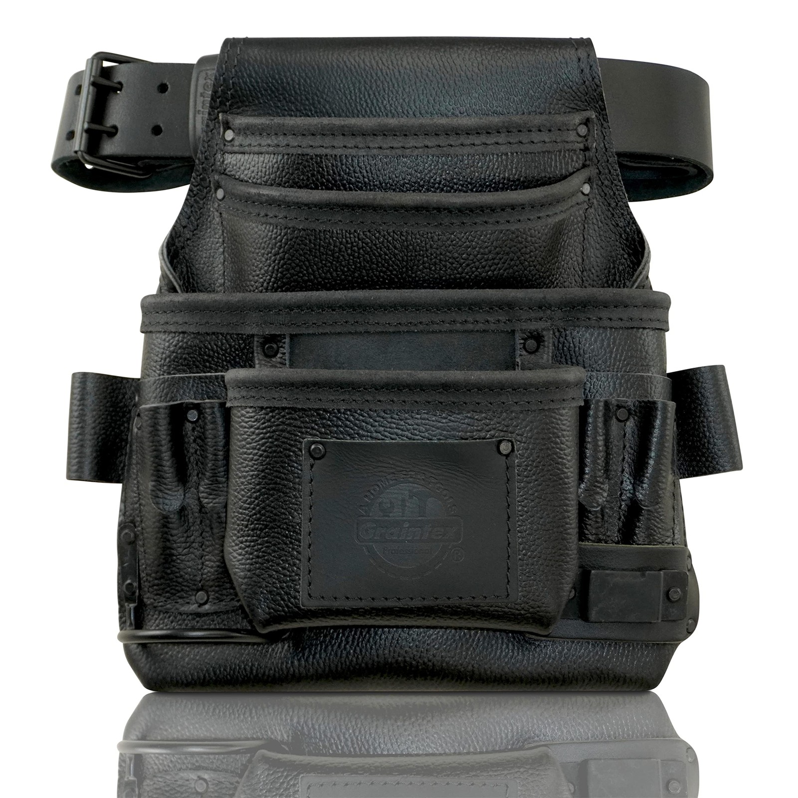 Graintex ST2870 10 Pocket Nail & Tool Pouch Black Leather with 2″ Belt