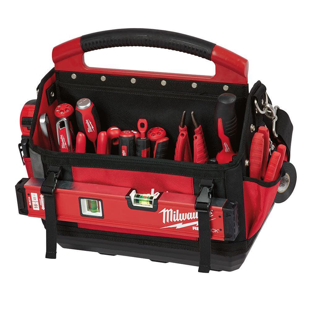 20 in. Packout Tote Modular Storage with Red Tool Zipper Bag Impact Resistant