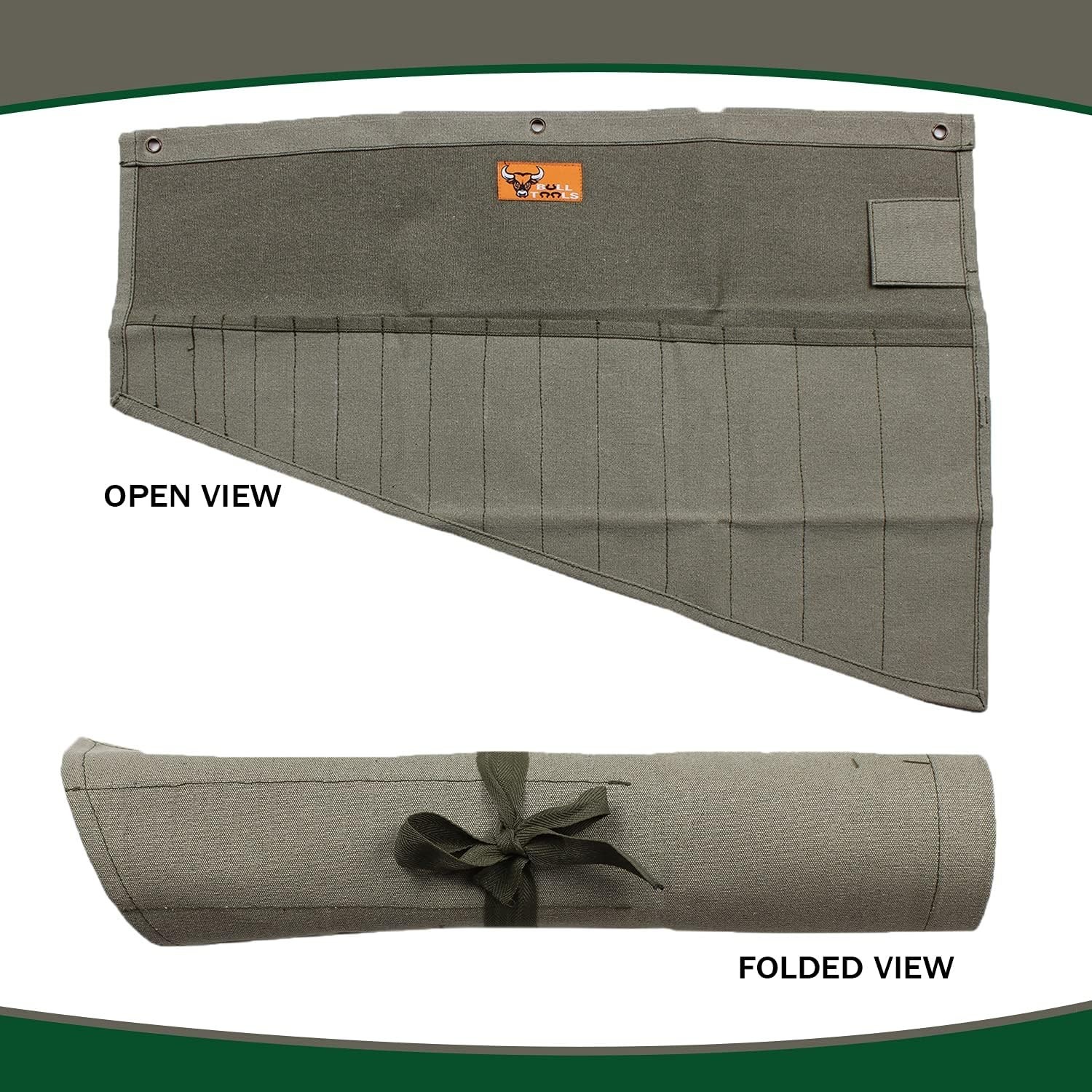 Roll Up Tool Bag Organizer, 16 Pockets, Metric & SAE Wrench Organizer