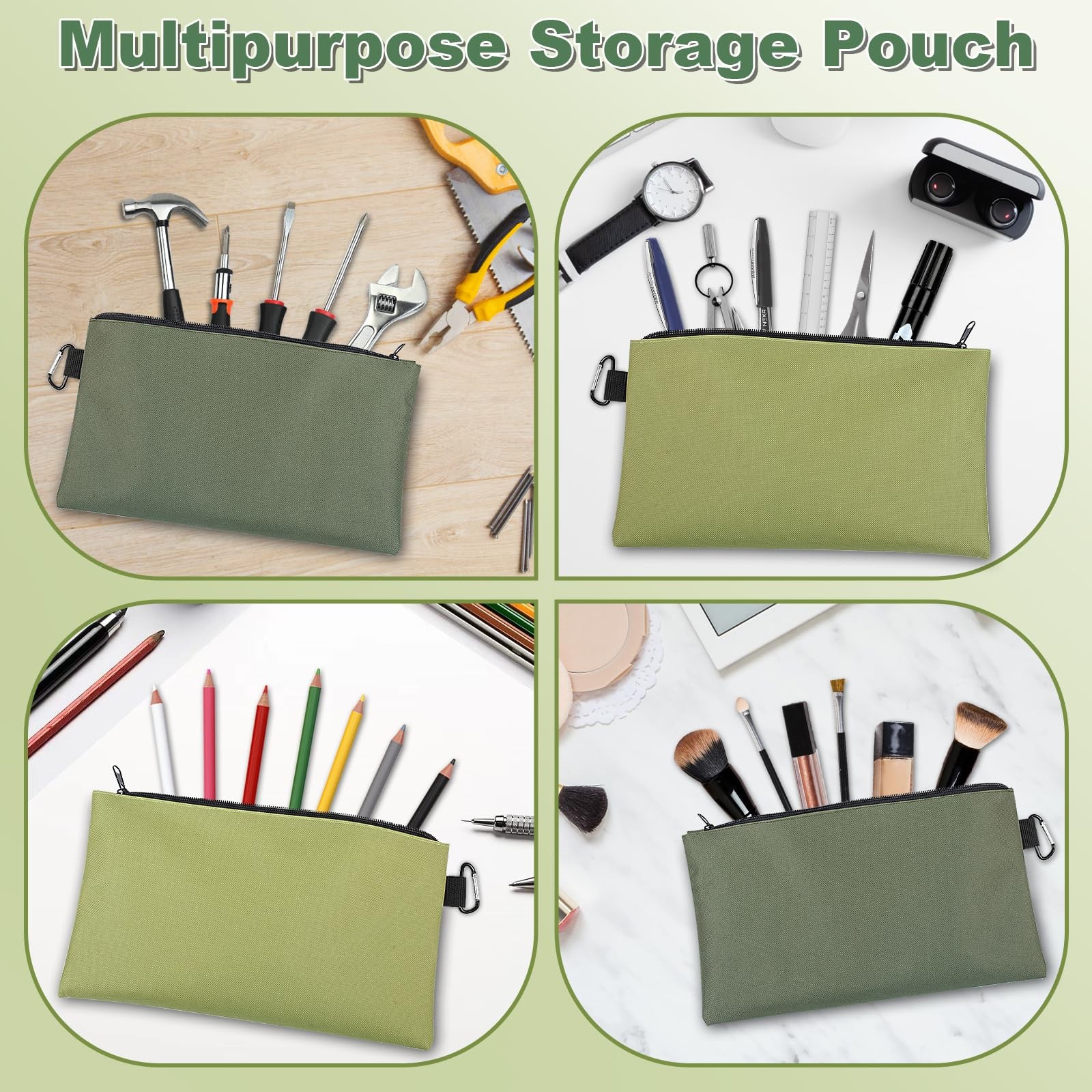 2Pack Waterproof Tool Pouch Zipper Bag 12″ x 7″ Heavy Duty Storage with Carabine