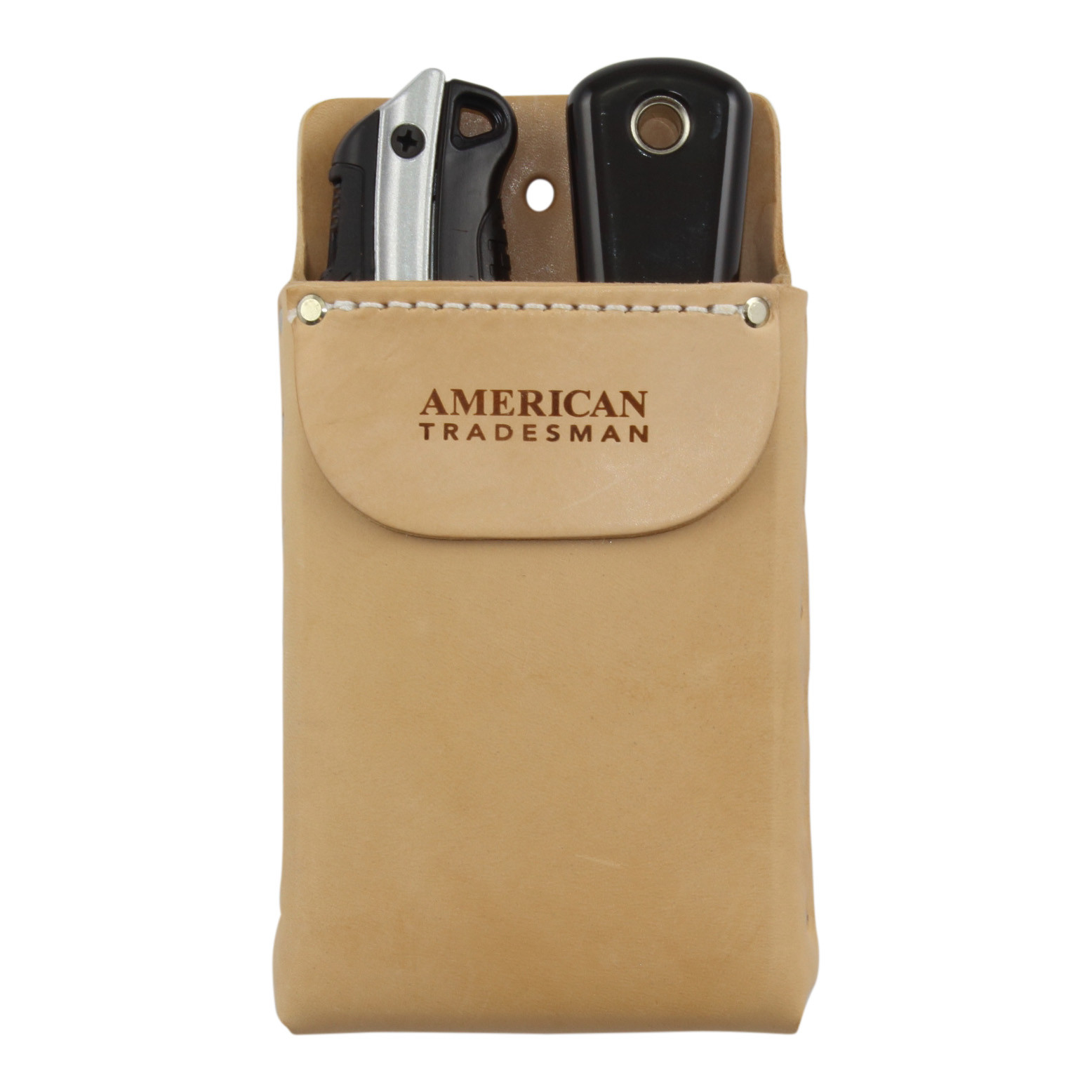 American Tradesman 918F – Top Grain Leather Box Shaped Tool Pouch w/ Pocket Flap