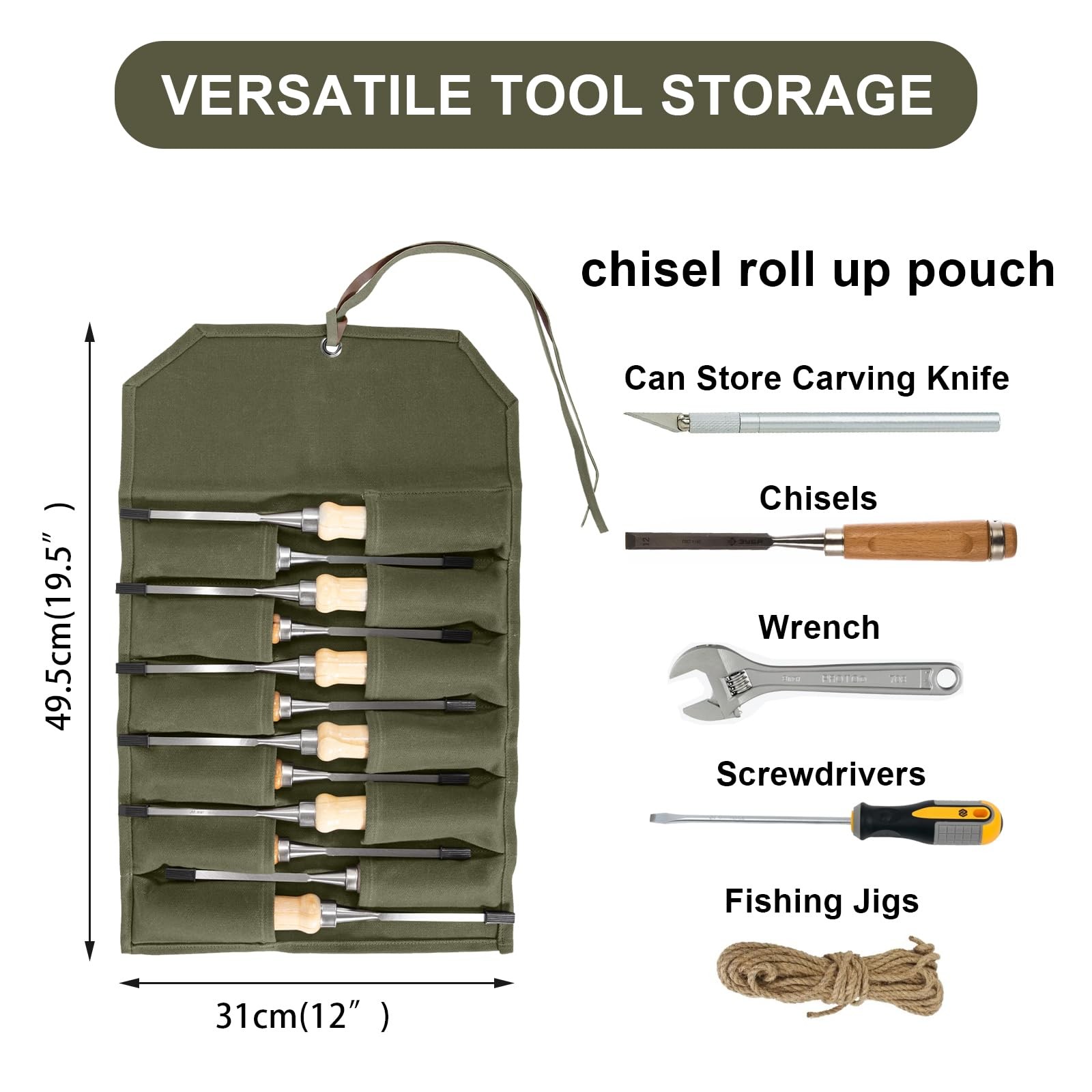 Chisel Roll,12 Pockets Roll Up Tool Pouch,Waxed Canvas Small Tool Roll Organi…
