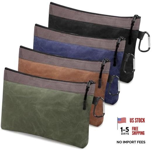 4 Pack Waxed Canvas Pouch 13 Inch Tool Bags Large Heavy Duty Canvas Zipper