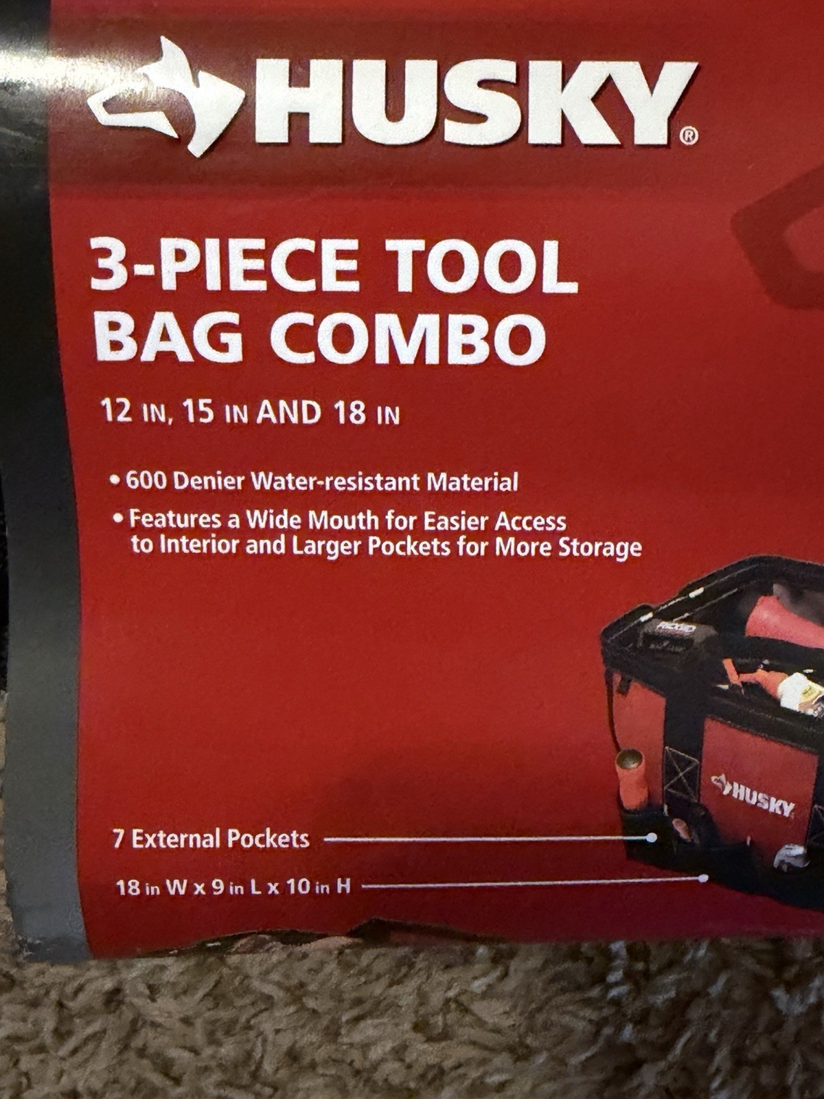 New Husky 3 Tool Bag Combo Set -12 inch 15 Inch and 18 inch Bags Water Resistant