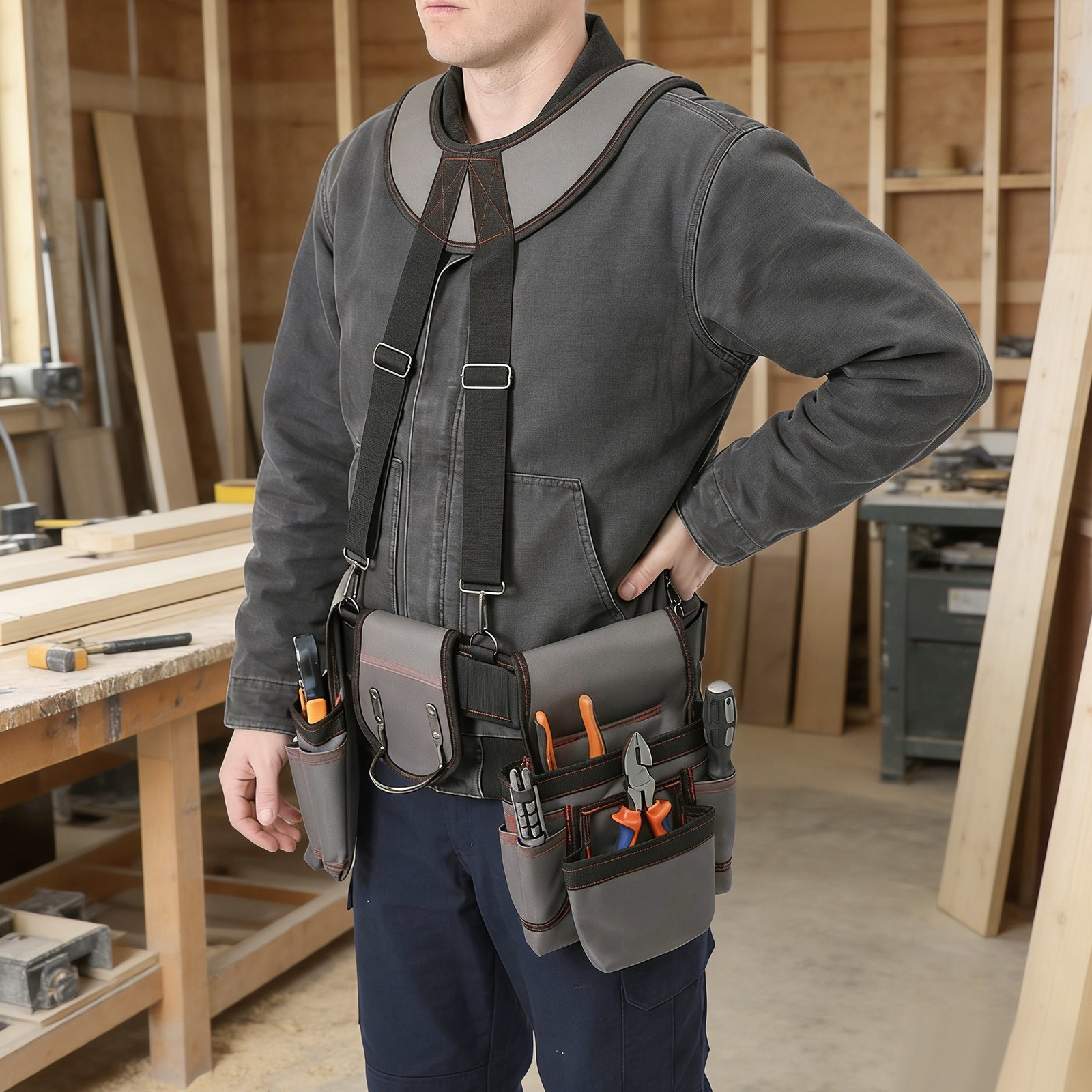 Tool Belt Tool Bag Multifunctional Electrician Tool Bag w/Suspenders Waist-Mount