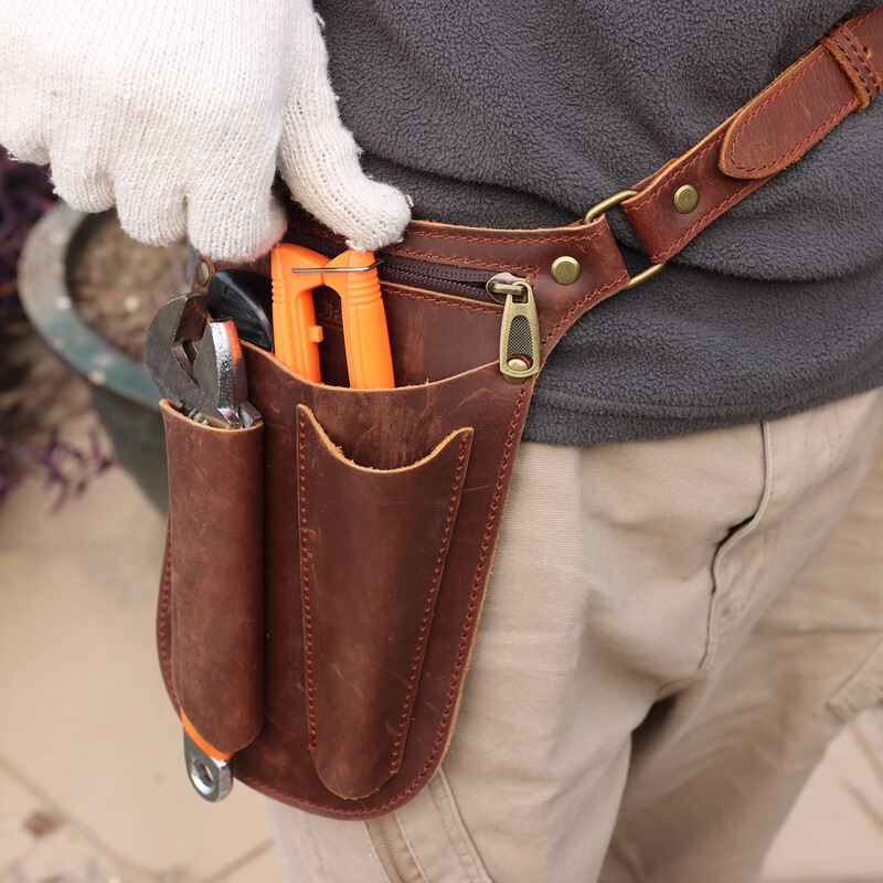 TOURBON Leather Gardening Belt Pouch Florist Organizer Waist Bag Tools Holster