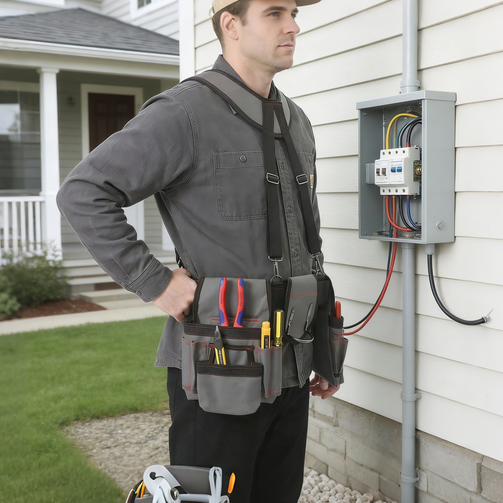 Tool Belt Tool Bag Multifunctional Electrician Tool Bag w/Suspenders Waist-Mount