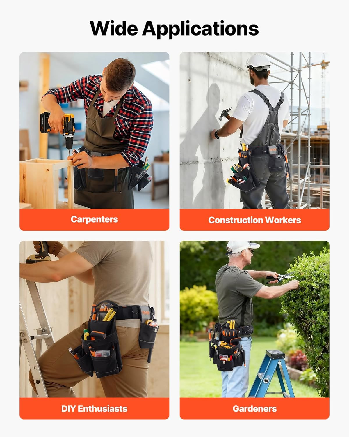 Tool Belt, 18 Pockets Professional Tool Pouch for Men, Heavy Duty Adjustable Uti